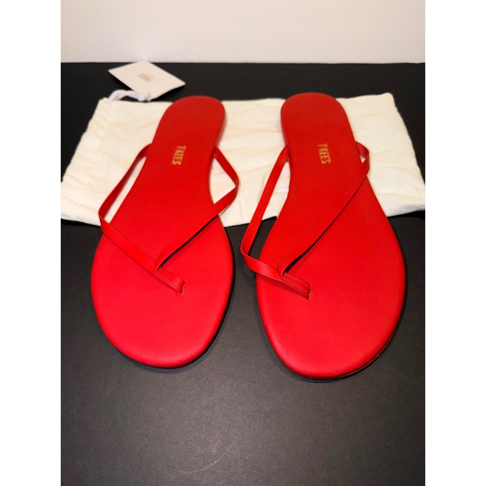 TKEES Solids No. 19 Red Leather Minimalist Thong Flip Flop Sandals Womens 11 NEW
